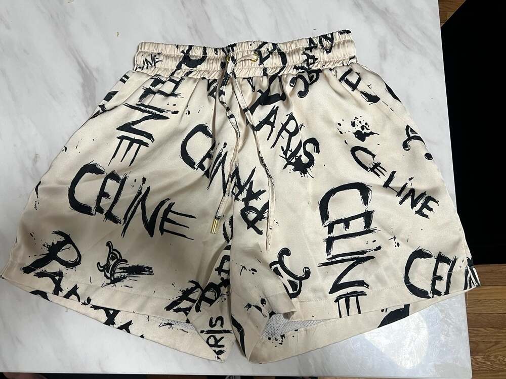 Celine Paris Logo Print Drawstring Shorts